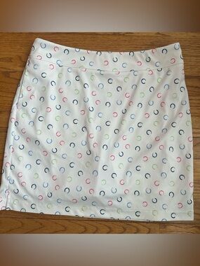 💕💚Greg Norman White LUCKY GIRL Horseshoe Print Golf Sport Skort M💕💚